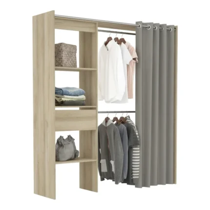DRESSING 1 TIROIR + NICHES ET RIDEAU - CHÊNE