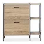 MEUBLE À CHAUSSURES 2 PORTES AVEC ÉTAGÈRES LATÉRALES - CHÊNE MODERN OAK ET MÉTAL NOIR