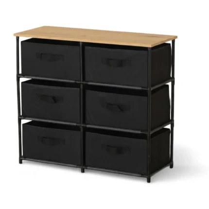 COMMODE 6 TIROIRS - CHÊNE ET MÉTAL NOIR