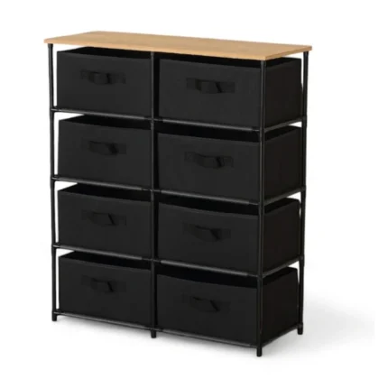 COMMODE 8 TIROIRS - CHÊNE ET MÉTAL NOIR