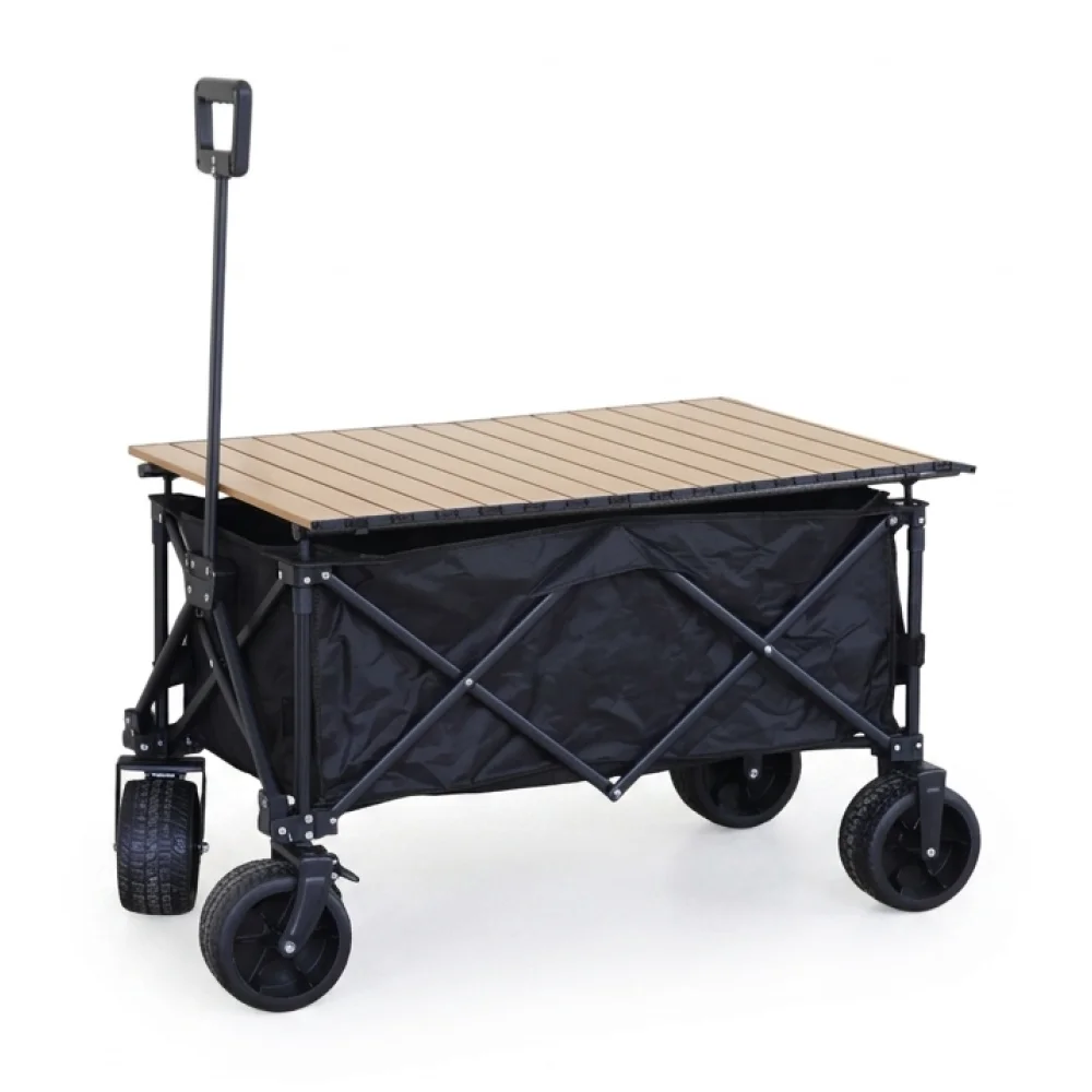 AI Generated Product Image CHARIOT DE JARDIN SUR ROUES - CHÊNE ET NOIR – Image 1