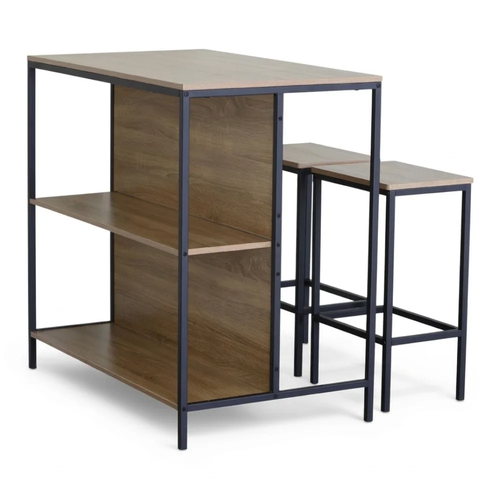 AI Generated Product Image TABLE HAUTE + 2 TABOURETS - CHÊNE MODERN OAK ET MÉTAL NOIR – Image 1