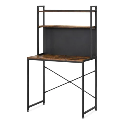 BUREAU AVEC ÉTAGÈRE 2 NIVEAUX - CHÊNE RÉTRO ET MÉTAL NOIR