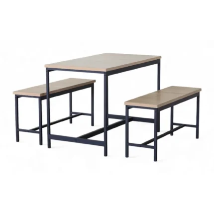 TABLE + 2 BANCS - CHÊNE MODERN OAK ET MÉTAL NOIR