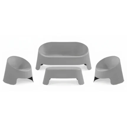CANAPÉ 2 PLACES + 2 FAUTEUILS + TABLE BASSE - GRIS CLAIR