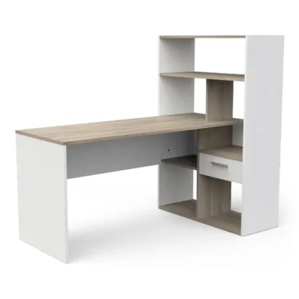 BUREAU ETAGERE 1 TIROIR - CHENE ET BLANC
