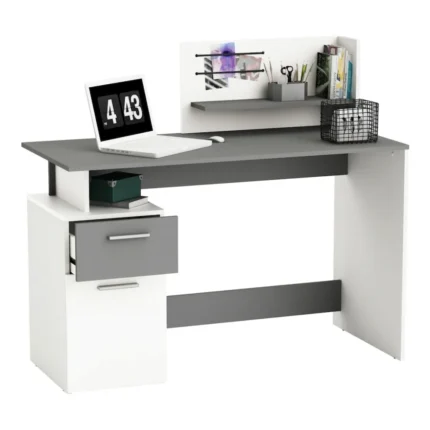 BUREAU 1 PORTE ET 1 TIROIR - BLANC / GRIS
