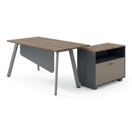 BUREAU AVEC CAISSON 1 PORTE + 1 TIROIR + 1 NICHE - GRIS ET TAUPE