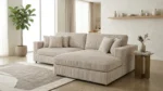 CANAPÉ D'ANGLE DROIT TISSU VELOURS CÔTELÉ - BEIGE