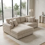 CANAPÉ D'ANGLE GAUCHE TISSU VELOURS CÔTELÉ - BEIGE