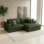 CANAPÉ D'ANGLE DROIT TISSU VELOURS CÔTELÉ - VERT CANARD