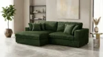 CANAPÉ D'ANGLE GAUCHE TISSU VELOURS CÔTELÉ - VERT CANARD