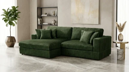 CANAPÉ D'ANGLE GAUCHE TISSU VELOURS CÔTELÉ - VERT CANARD