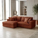 CANAPÉ D'ANGLE GAUCHE TISSU VELOURS CÔTELÉ - TERRACOTTA