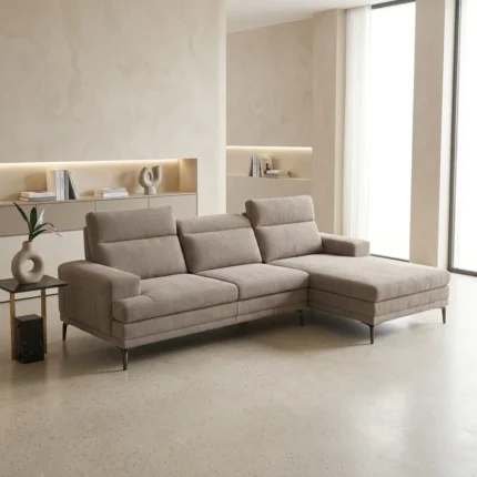 CANAPÉ D'ANGLE DROIT AVEC AVANCE/RECUL - TAUPE