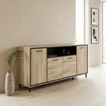ENFILADE 4 PORTES + 1 NICHE AVEC LED - CHENE KRONGERG & NOIR