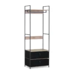 DRESSING 2 RANGEMENTS TISSU 1 ÉTAGÈRE - CHÊNE ET MÉTAL NOIR