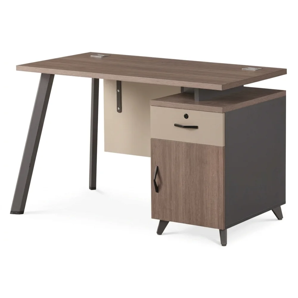 BUREAU 1 PORTE + 1 TIROIR -BOIS/TAUPE ET GRIS