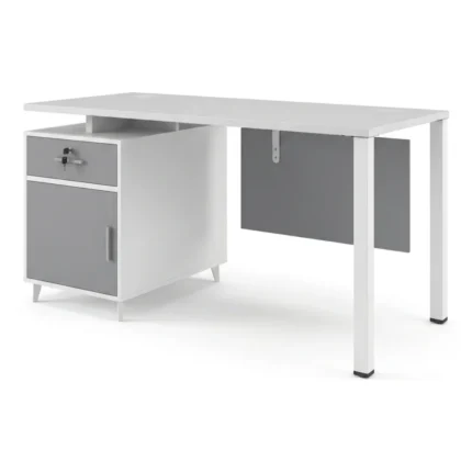 BUREAU 1 TIROIR ET 1 PORTE - BLANC ET GRIS