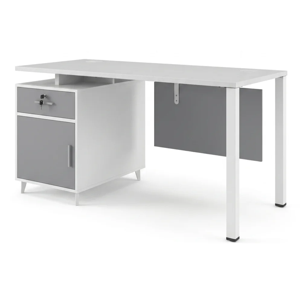 BUREAU 1 TIROIR ET 1 PORTE – BLANC ET GRIS
