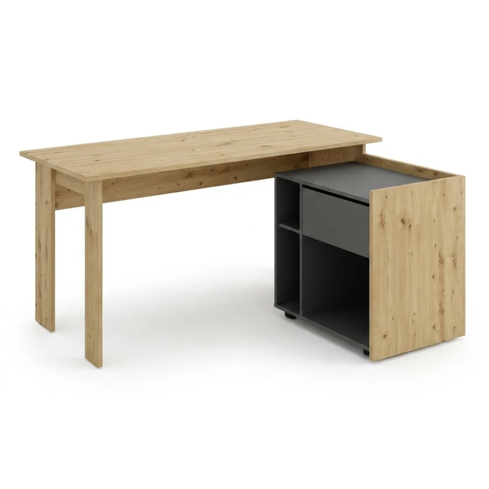 AI Generated Product Image BUREAU D'ANGLE AVEC RANGEMENT - GRIS ET CHÊNE – Image 1