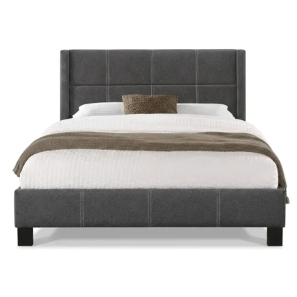 LIT 140 X 190 CM EN TISSU AVEC SOMMIER - NOIR
