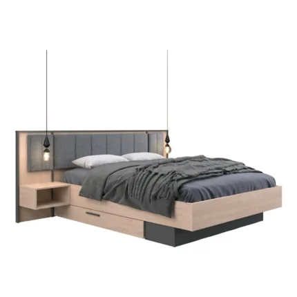LIT 140 X 190 CM AVEC 2 CHEVETS - CHENE & GRIS