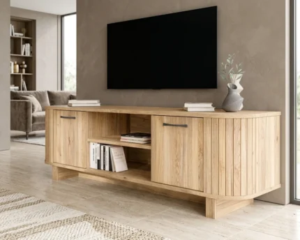 MEUBLE TV 2 PORTES + 2 NICHES - CHENE MAUVELLA