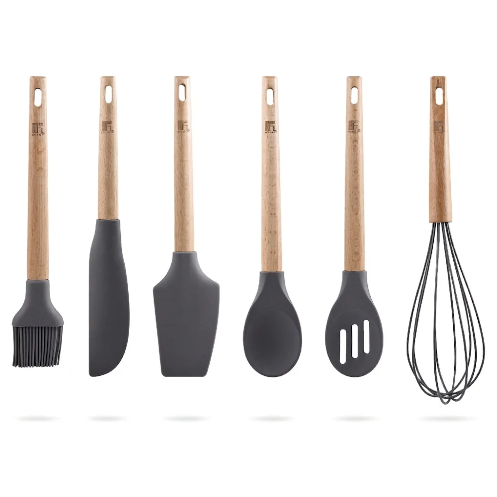 AI Generated Product Image SET 6 USTENSILES DE CUISINE EN SILICONE ET BOIS – Image 1