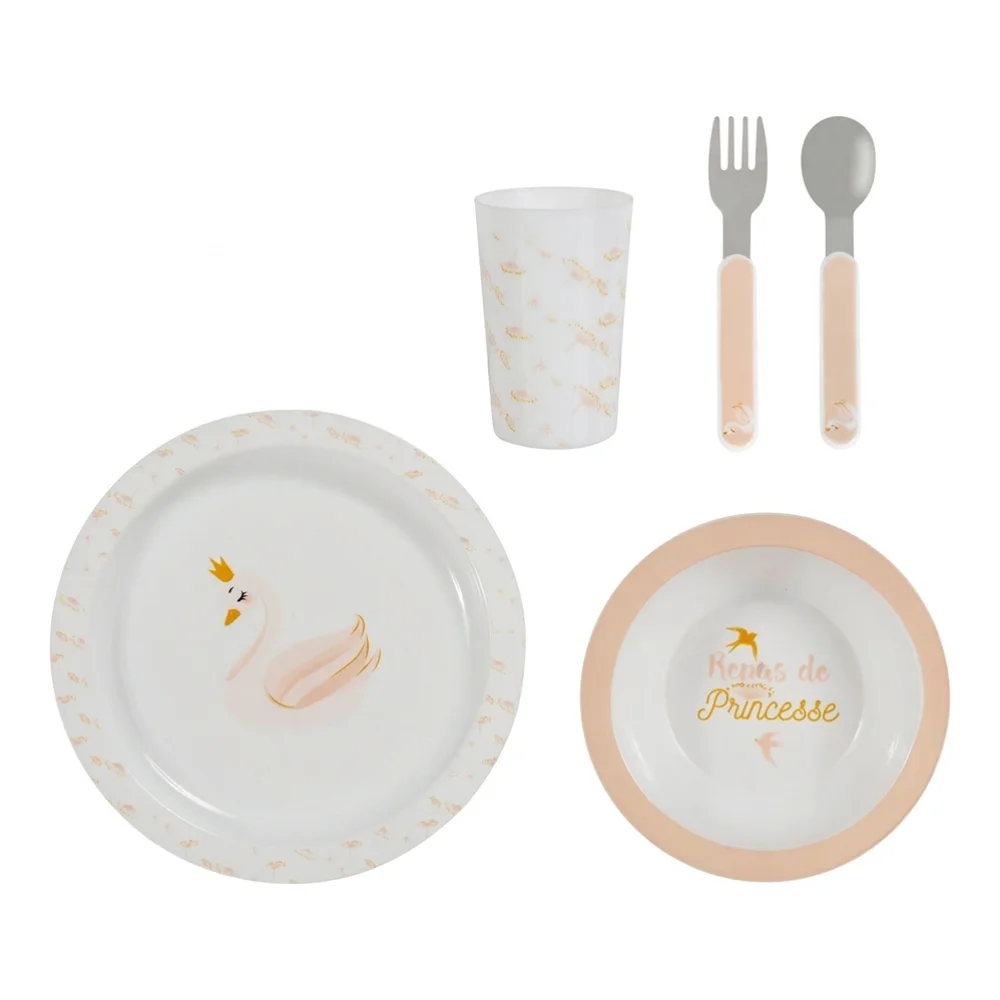 AI Generated Product Image SET REPAS ENFANT EN INOX MOTIF CYGNE – Image 1