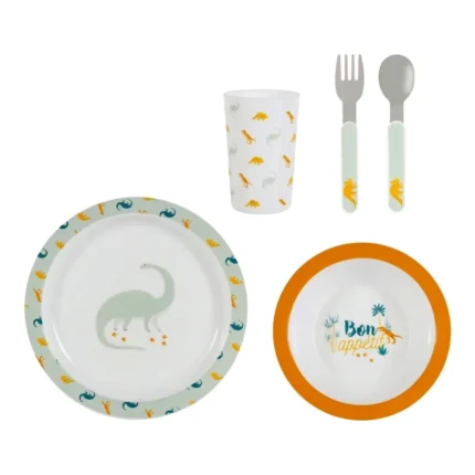 SET REPAS ENFANT INOX ET PLASTIQUE MOTIF DINOSAURE