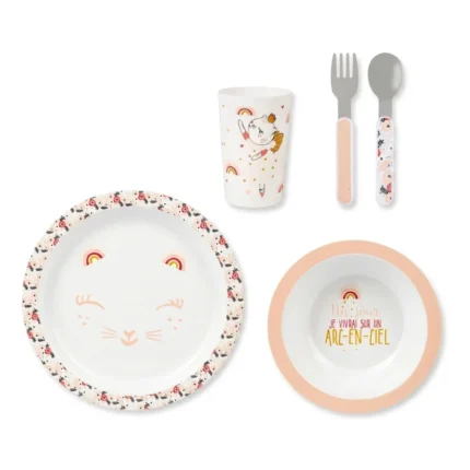 SET REPAS ENFANT INOX ET PLASTIQUE MOTIF CHAT