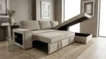 CANAPE D'ANGLE DROIT CONVERTIBLE VELOURS CÔTELÉS - BEIGE