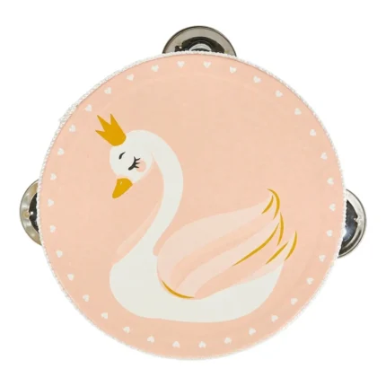 TAMBOURIN MOTIF CYGNE EN BOIS