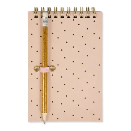 CARNET À SPIRALE ROSE POIS DORÉ