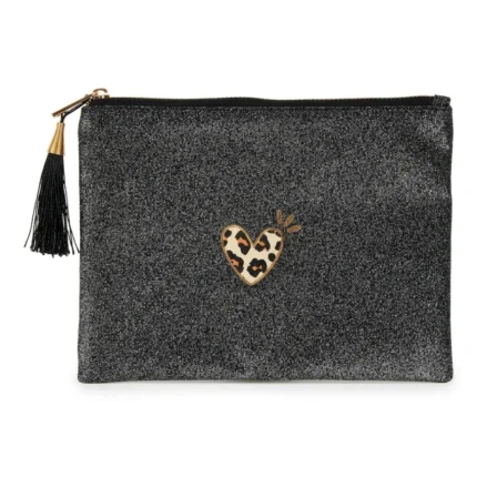 POCHETTE NOIR MOTIF COEUR LÉOPARD