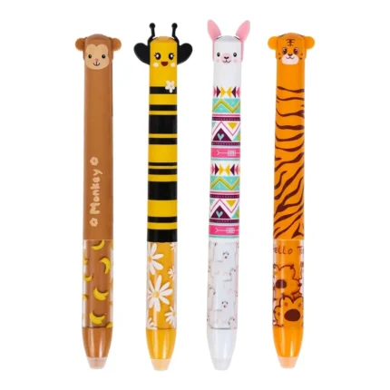 LOT DE 4 STYLOS EFFAÇABLES MOTIFS ANIMAUX