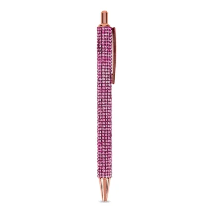STYLO BILLE STRASS AVEC CLIP - ROSE