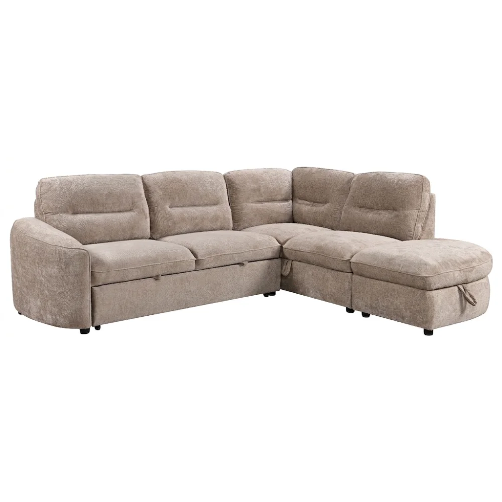 AI Generated Product Image CANAPÉ D'ANGLE DROIT CONVERTIBLE AVEC COFFRE DE RANGEMENT - BEIGE – Image 1