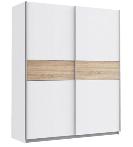 ARMOIRE 2 PORTES COULISSANTES -  BLANCHE ET CHENE SONOMA