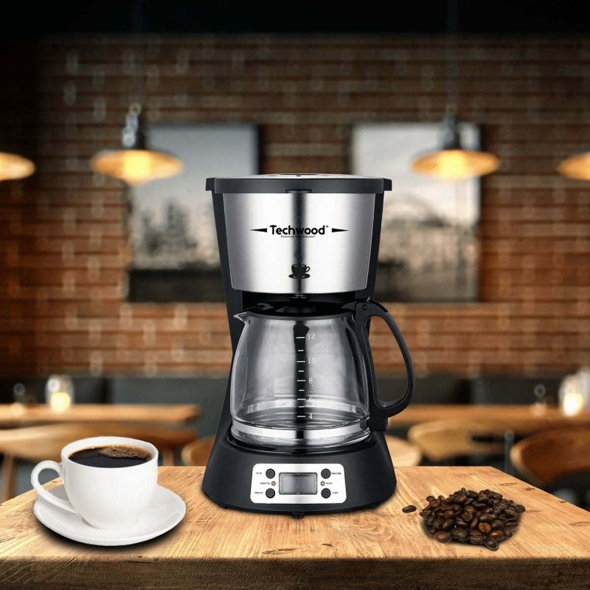 article_52510 CAFETIÈRE FILTRE PROGRAMMABLE 1000 W 1,5 L 12 TASSES ÉCRAN LCD ARRÊT AUTO 40 MIN - NOIR & INOX - TEC – Image 1