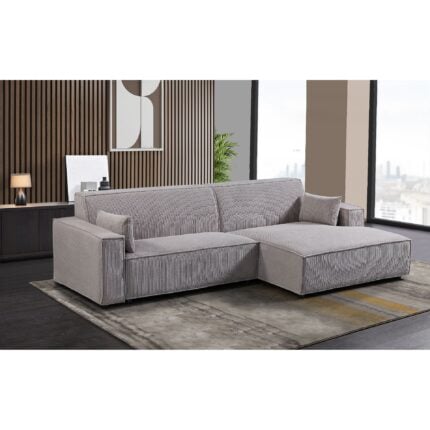 CANAPE D'ANGLE DROIT TISSU CÔTELÉ - GRIS FONCE