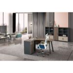 BUREAU D'ANGLE 1 TIROIR + 1 PORTE + CAISSON - BOIS ET GRIS – Image 2