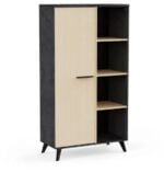 VITRINE 1 PORTE ET 4 NICHES - CHENE ET NOIR – Image 2