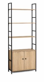 ÉTAGÈRE 4 TABLETTES 2 PORTES - CHÊNE ET MÉTAL NOIR – Image 2