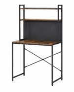 BUREAU AVEC ÉTAGÈRE 2 NIVEAUX - CHÊNE RÉTRO ET MÉTAL NOIR – Image 2
