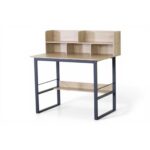 BUREAU AVEC SURMEUBLE 5 NICHES - CHÊNE ET MÉTAL NOIR – Image 2