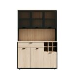 BUFFET 6 PORTES ( 3 VITRÉS ) + 1 TIROIR + 6 NICHES + LED - CHÊNE ET NOIR – Image 2