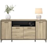 ENFILADE 4 PORTES + 1 NICHE AVEC LED - CHENE KRONGERG & NOIR – Image 2