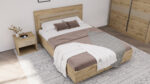 LIT 140 X 190 CM + SOMMIER + ARMOIRE 2 PORTES COULISSANTES + 1 CHEVET - LATTE & CHÊNE ( AVEC SOMMIER – Image 3